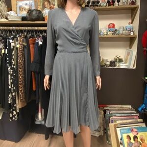 CHETTA B Peter Noviello Sherrie Bloom Grey Kaki Pleated A Line Dress